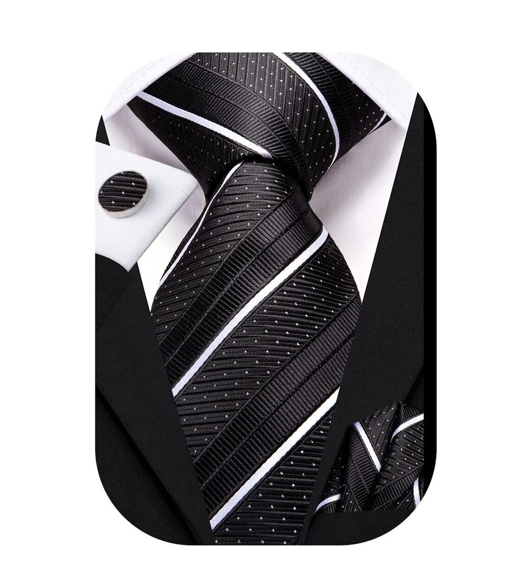 1615 Black White Tie 63'' Long Ties Silk Ties Set Suit Necktie